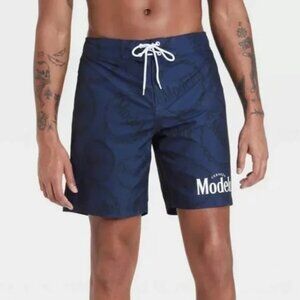 Men's Modelo Especial Print Swim Shorts - Blue Size Small, New